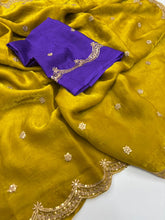 Load image into Gallery viewer, Forbearance Party Wear Space Silk Embroidery Thread Work Fancy Designer Saree With Contrast Blouse Piece
