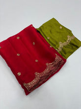 Load image into Gallery viewer, Forbearance Party Wear Space Silk Embroidery Thread Work Fancy Designer Saree With Contrast Blouse Piece
