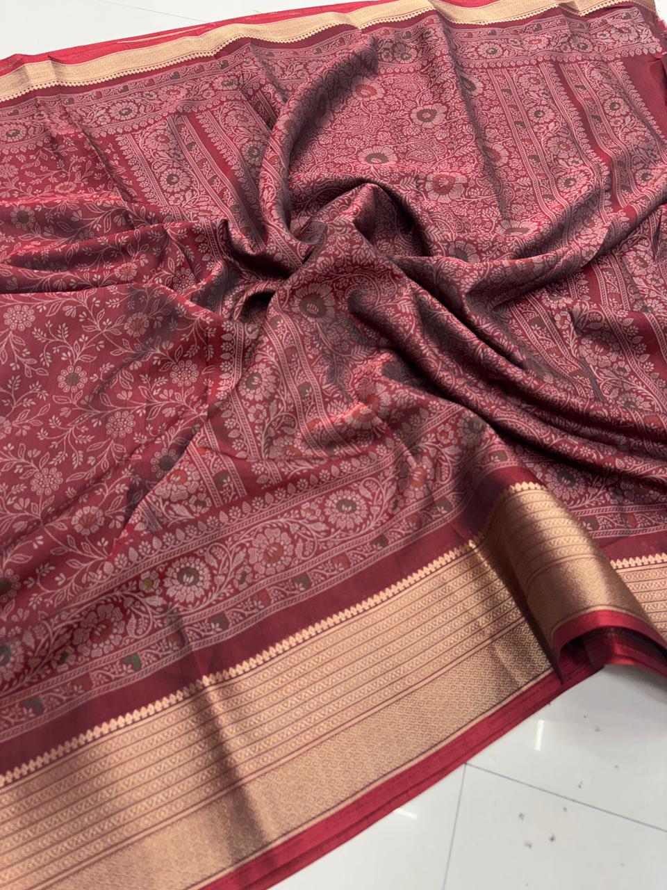 Splendiferous Festive Wear Soft Dola Silk Kalamkari Print With Jacquard Zari Border Fancy Designer Saree