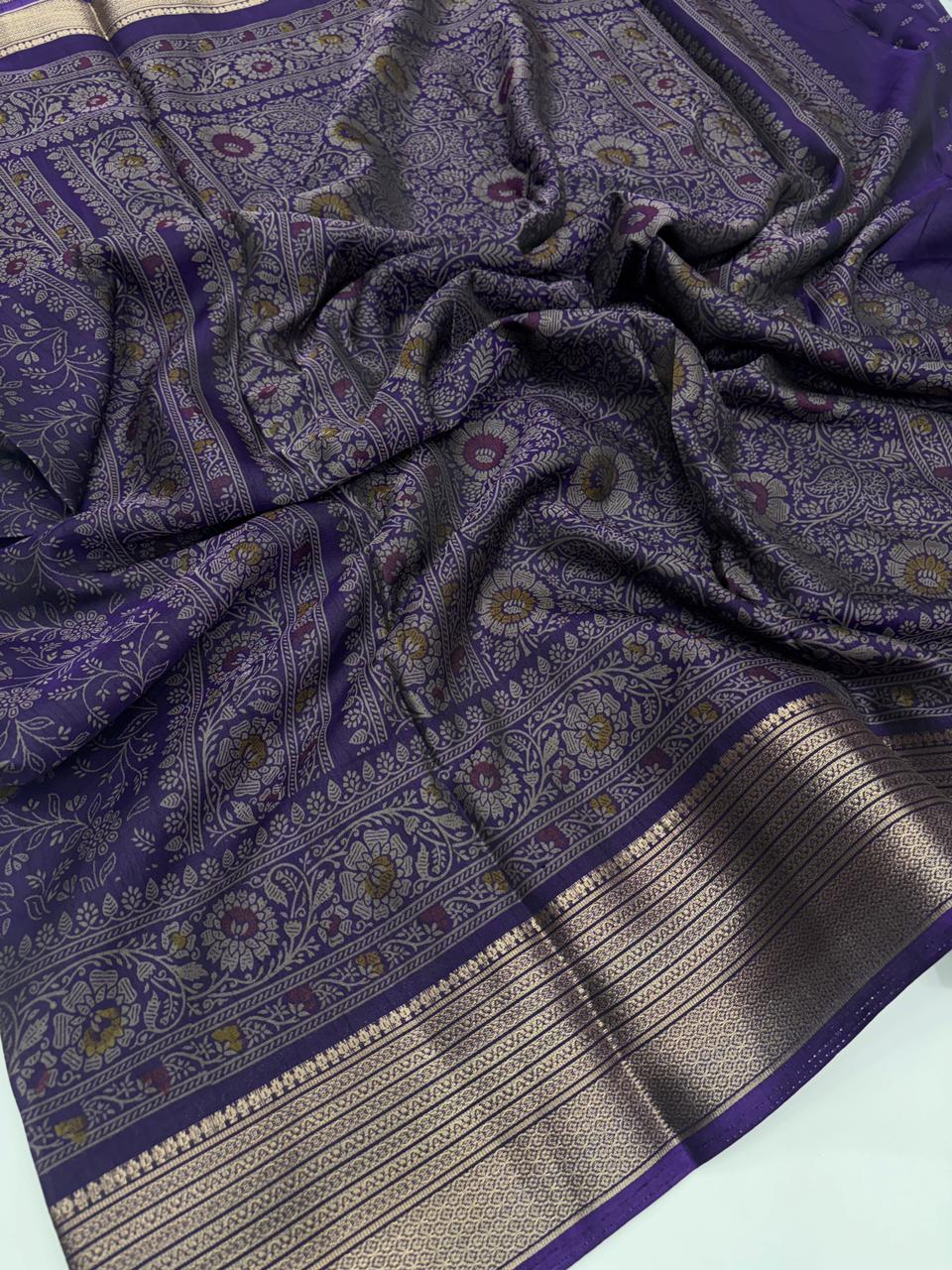 Splendiferous Festive Wear Soft Dola Silk Kalamkari Print With Jacquard Zari Border Fancy Designer Saree