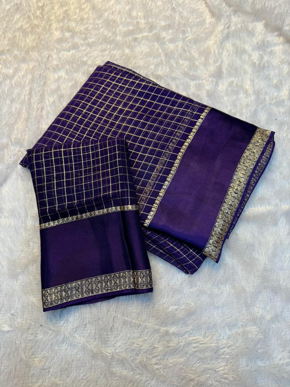 Redolent Party Wear Pure Viscose Georgette With Satin Border Small Chex Fancy Designer Saree For Women