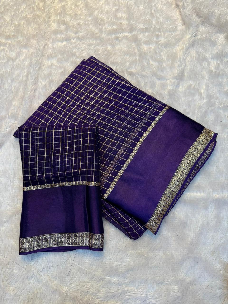 Redolent Party Wear Pure Viscose Georgette With Satin Border Small Chex Fancy Designer Saree For Women