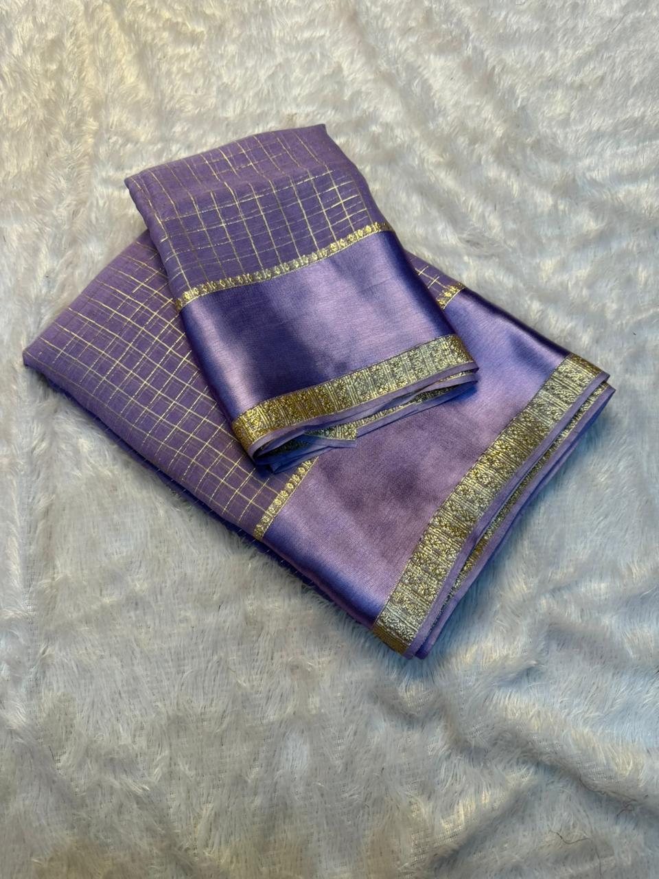 Redolent Party Wear Pure Viscose Georgette With Satin Border Small Chex Fancy Designer Saree For Women