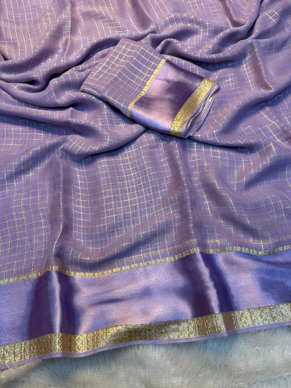 Redolent Party Wear Pure Viscose Georgette With Satin Border Small Chex Fancy Designer Saree For Women