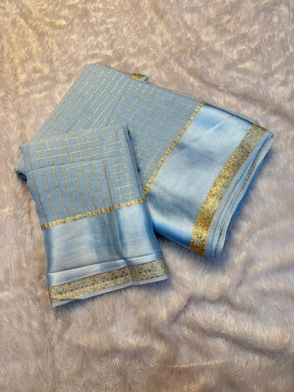 Redolent Party Wear Pure Viscose Georgette With Satin Border Small Chex Fancy Designer Saree For Women