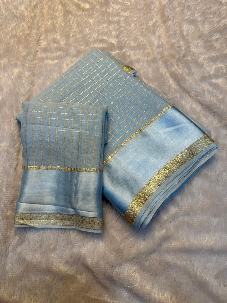 Redolent Party Wear Pure Viscose Georgette With Satin Border Small Chex Fancy Designer Saree For Women