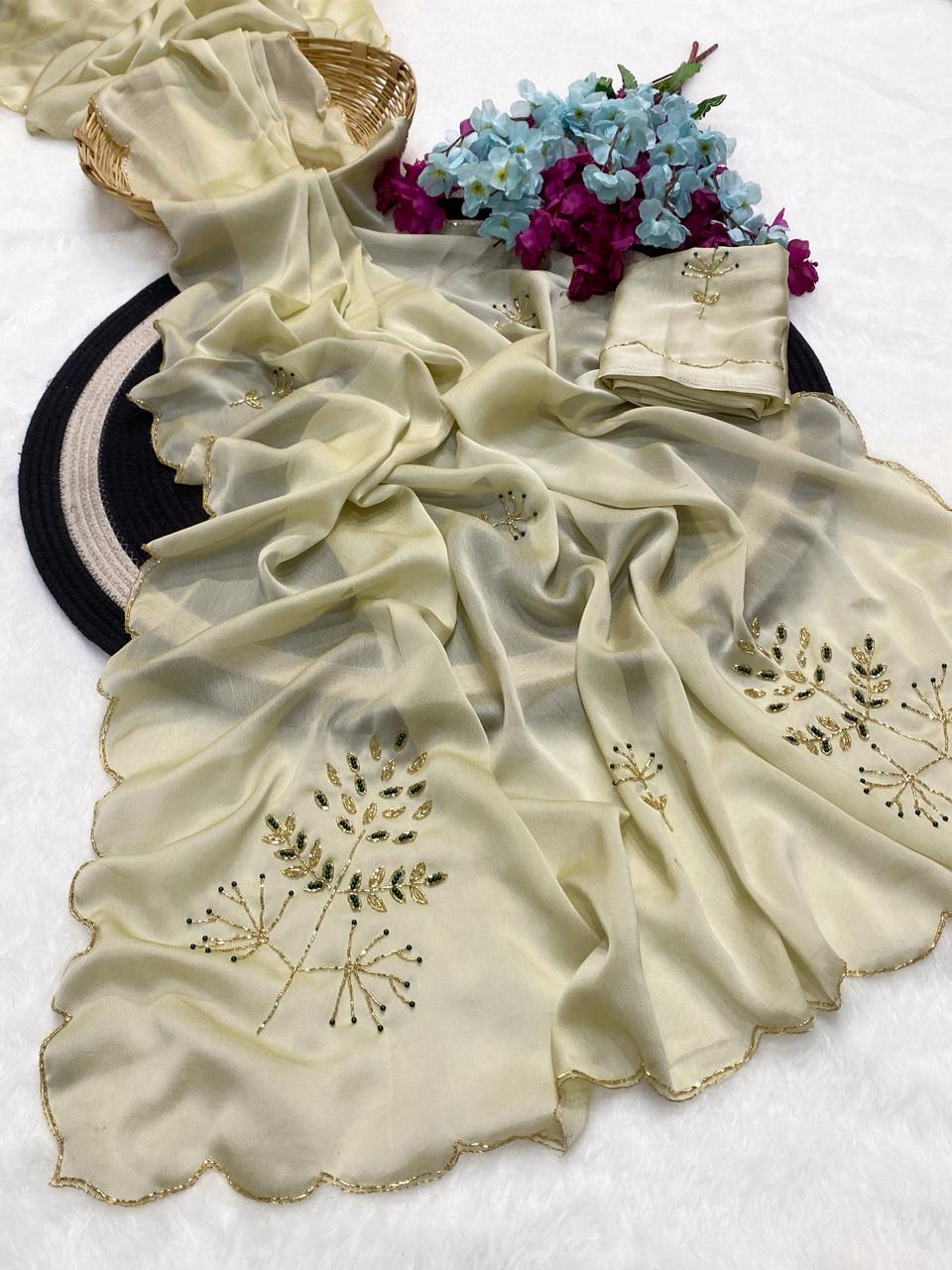 Redolent Wedding Wear Soft Rangoli Silk Handwork Fancy Designer Saree With Elegant Blouse Piece