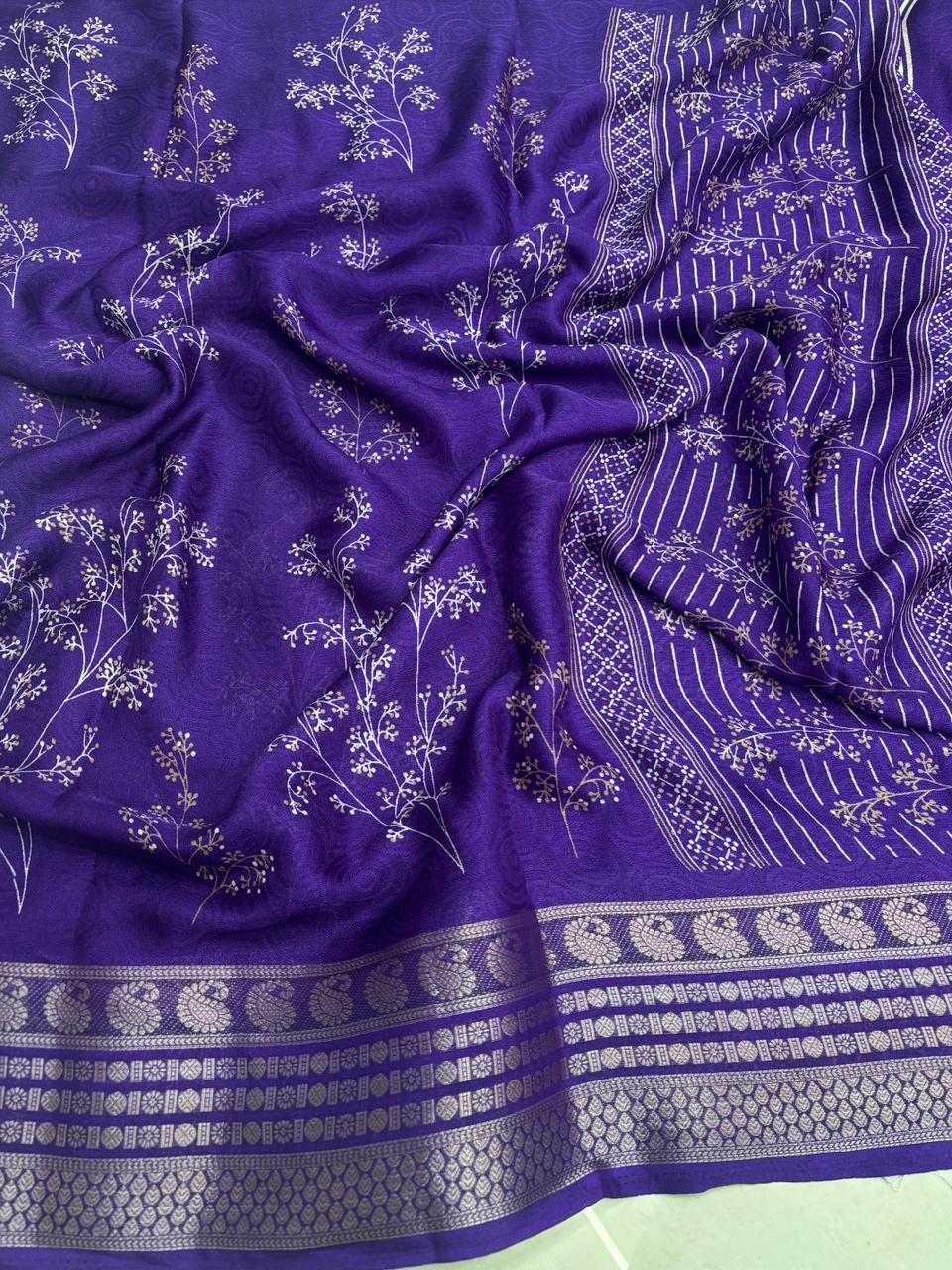 Elegant Party Wear Pure Soft Silk Printed Saree With Rich Pallu n Matching Blouse Piece