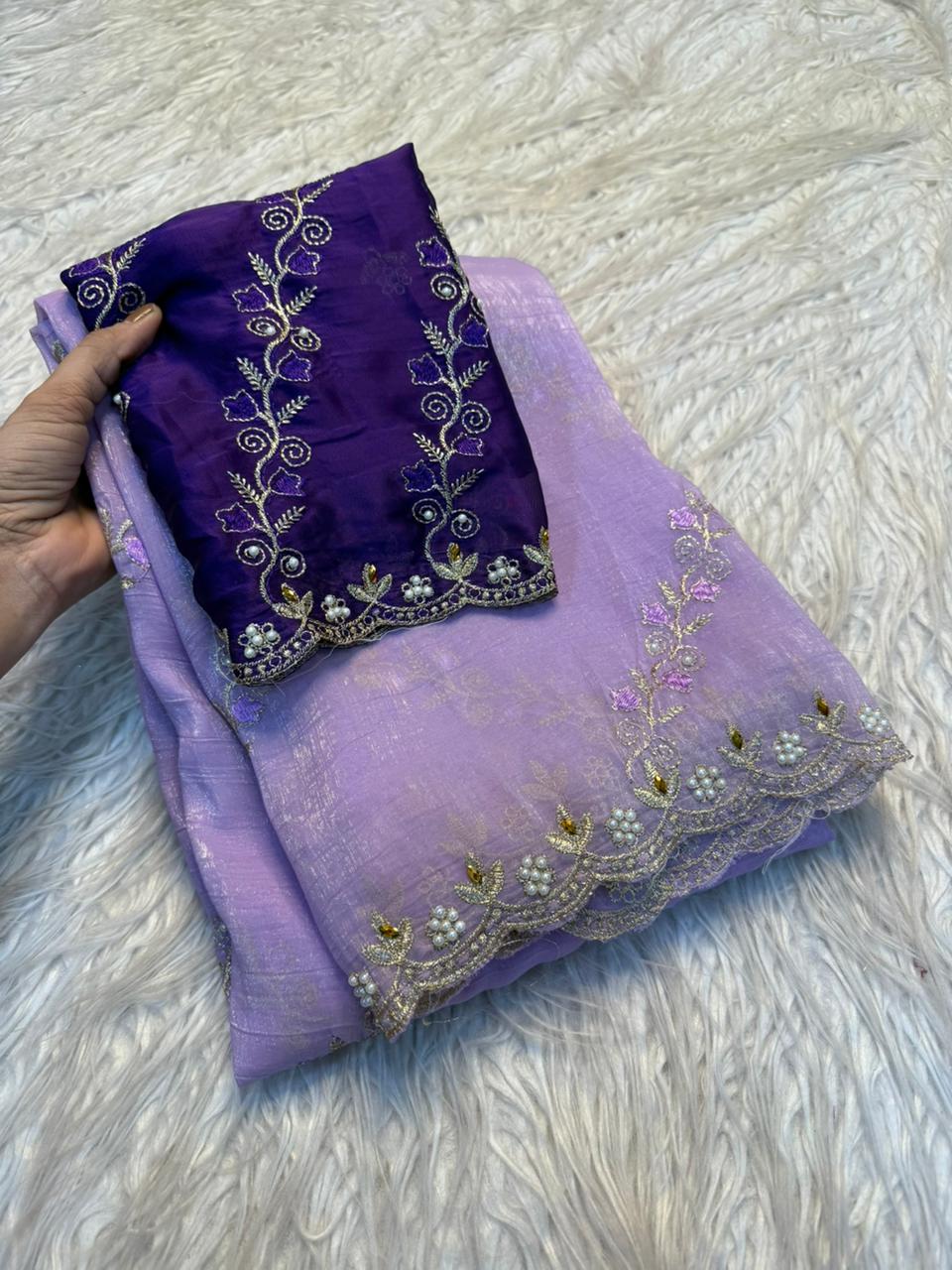Marvellous Wedding Wear Pure Crunchy Silk Embroidery Work Fancy Desginer Saree With Blouse