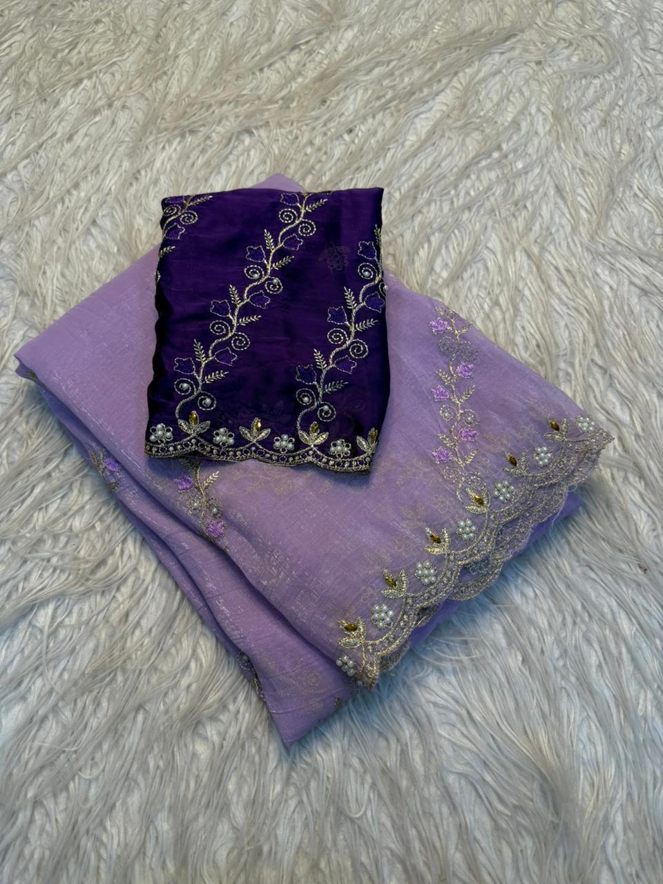 Marvellous Wedding Wear Pure Crunchy Silk Embroidery Work Fancy Desginer Saree With Blouse