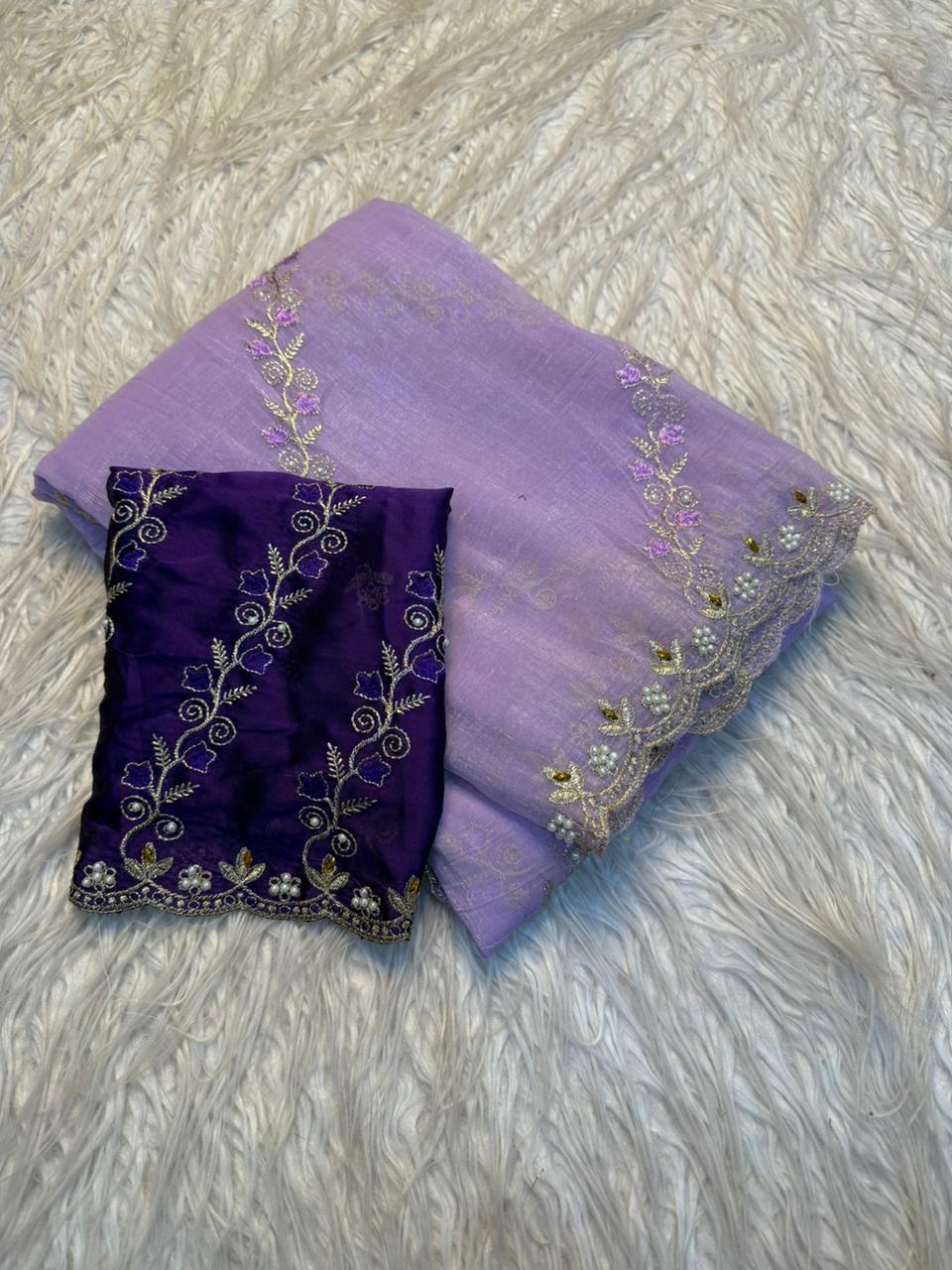 Marvellous Wedding Wear Pure Crunchy Silk Embroidery Work Fancy Desginer Saree With Blouse