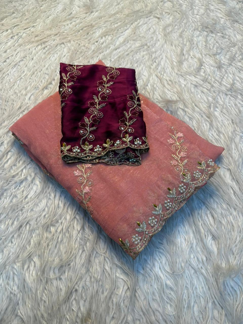 Marvellous Wedding Wear Pure Crunchy Silk Embroidery Work Fancy Desginer Saree With Blouse