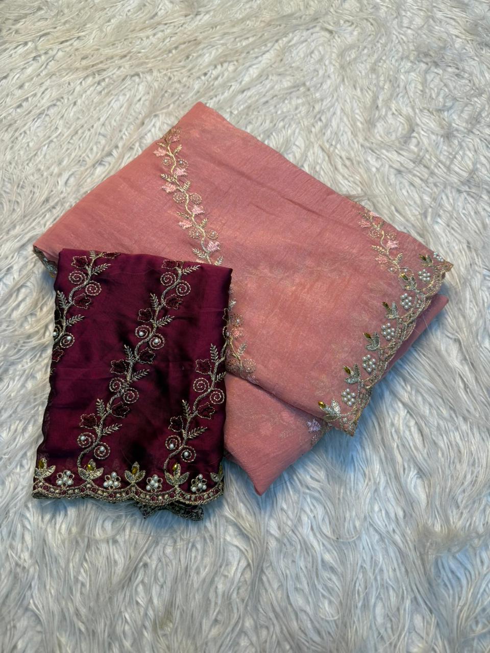 Marvellous Wedding Wear Pure Crunchy Silk Embroidery Work Fancy Desginer Saree With Blouse