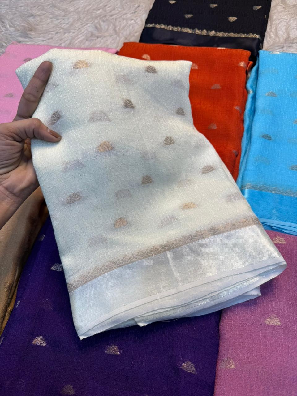 New Festive Wear Pure Soft Viscose Jute Zari Jacquard Weaving Work Fancy Designer Saree With Blouse