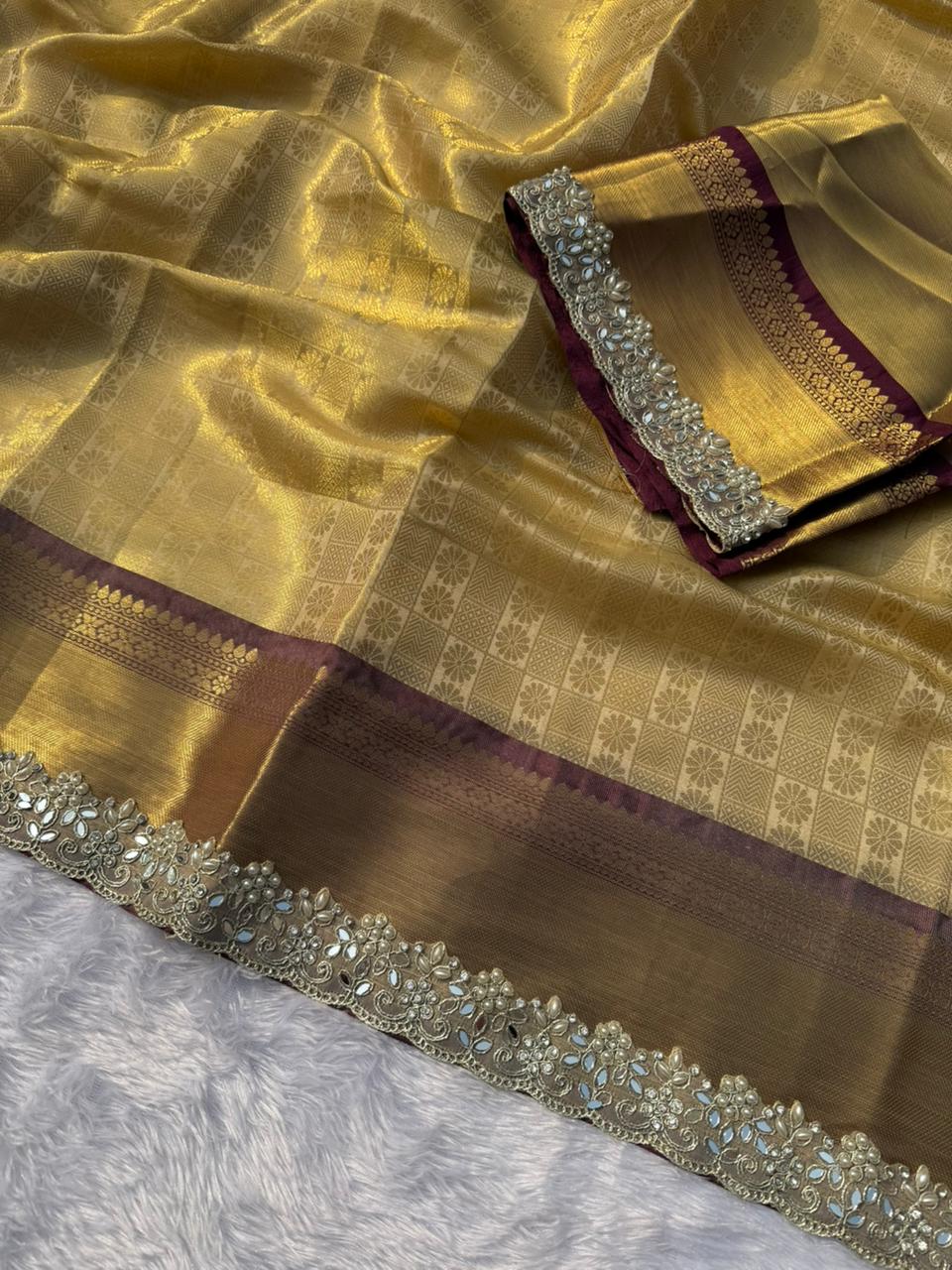 New Function Wear Banarasi Tissue Silk Jacquard Zari Weaving Work Fancy Designer Saree