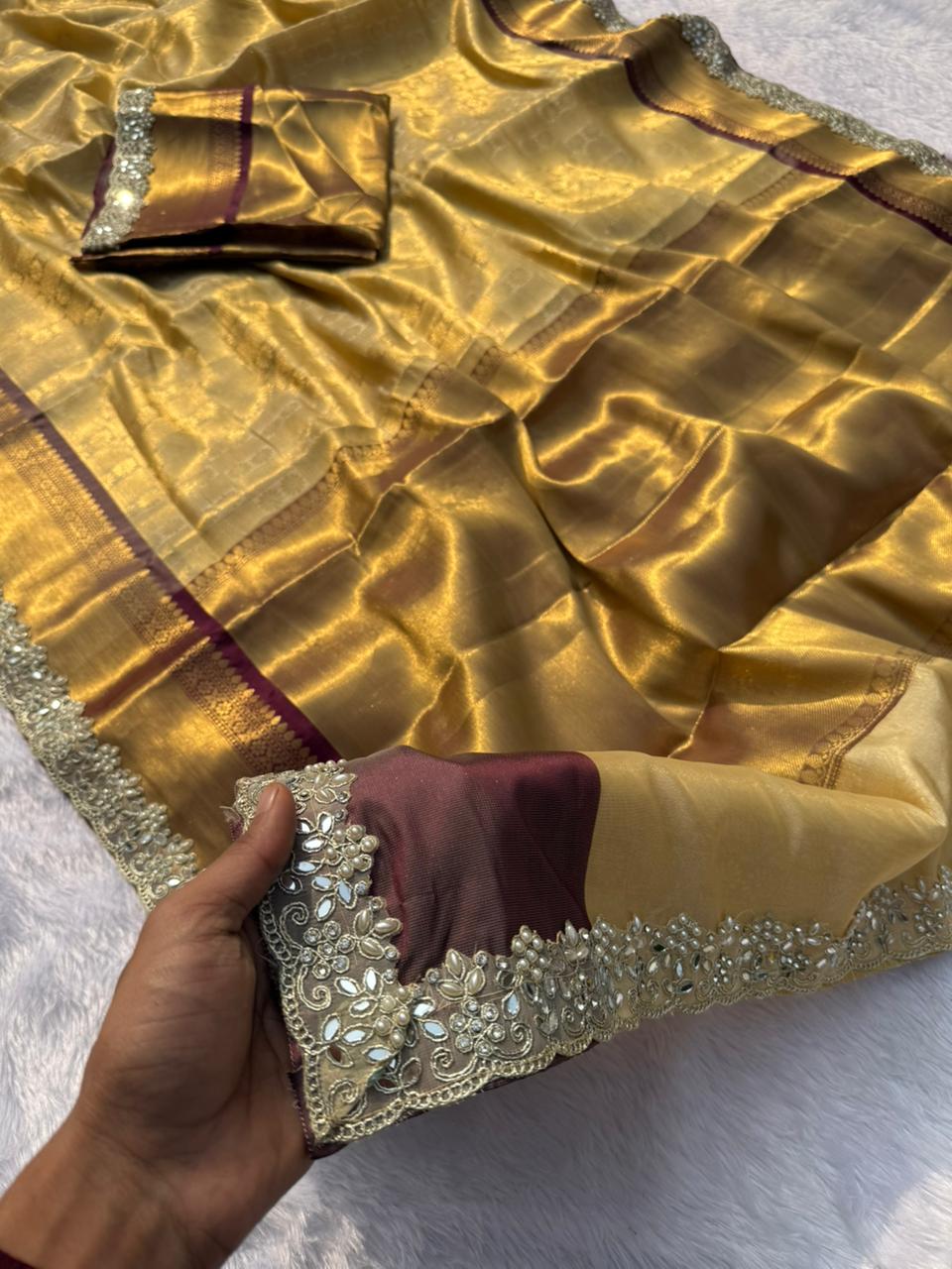 New Function Wear Banarasi Tissue Silk Jacquard Zari Weaving Work Fancy Designer Saree