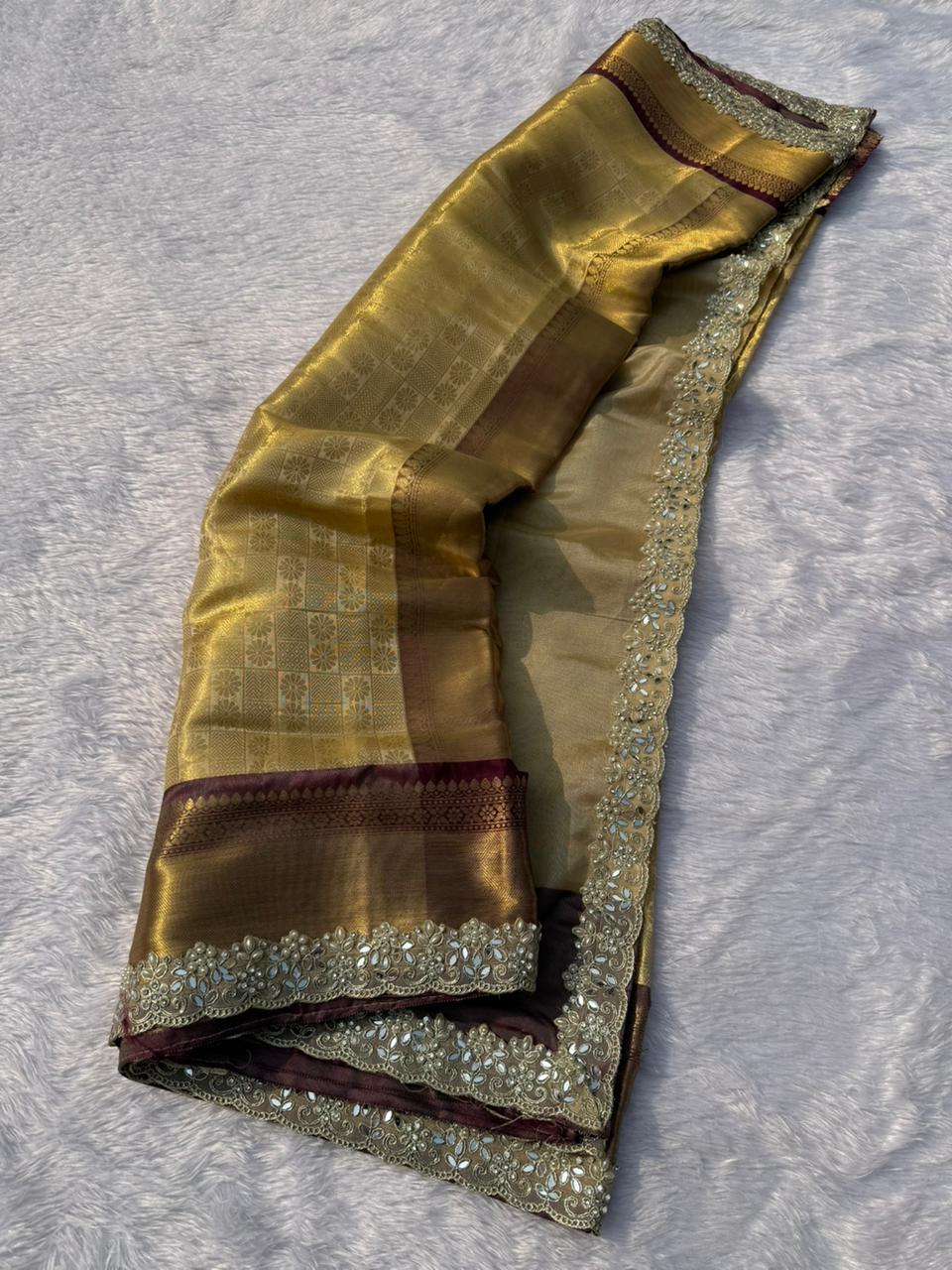 New Function Wear Banarasi Tissue Silk Jacquard Zari Weaving Work Fancy Designer Saree