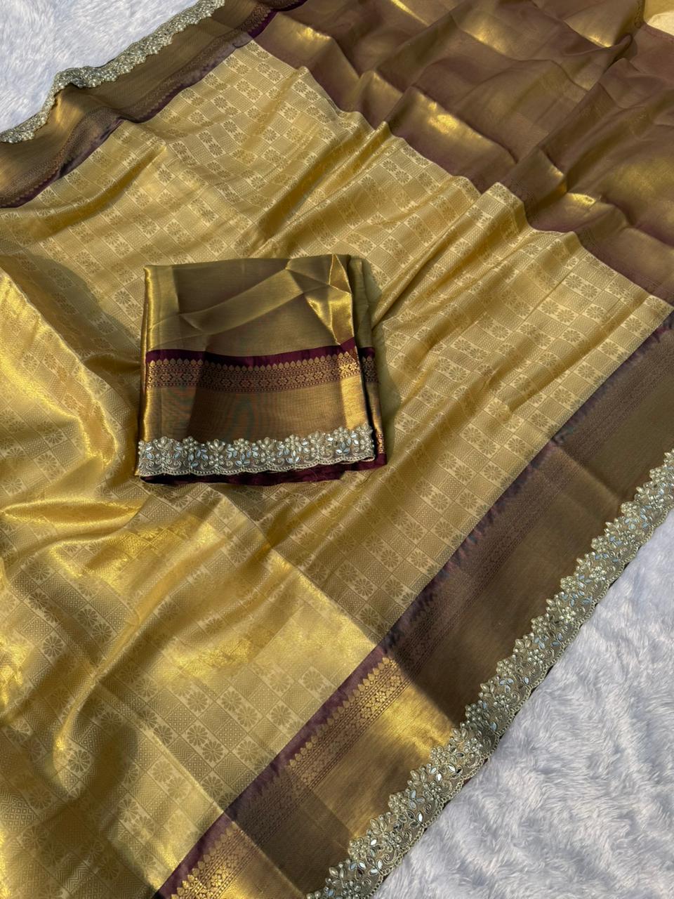 New Function Wear Banarasi Tissue Silk Jacquard Zari Weaving Work Fancy Designer Saree