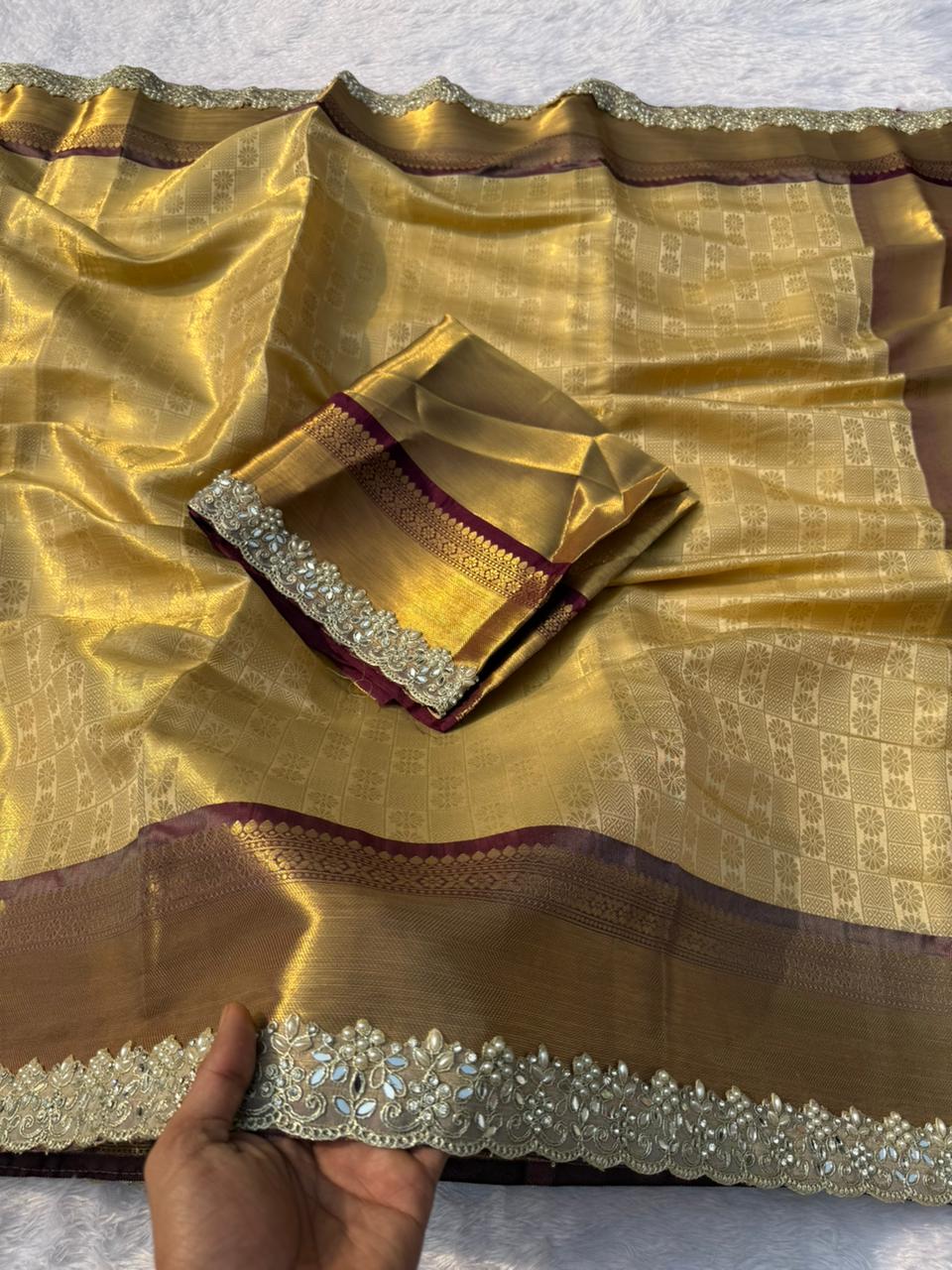 New Function Wear Banarasi Tissue Silk Jacquard Zari Weaving Work Fancy Designer Saree