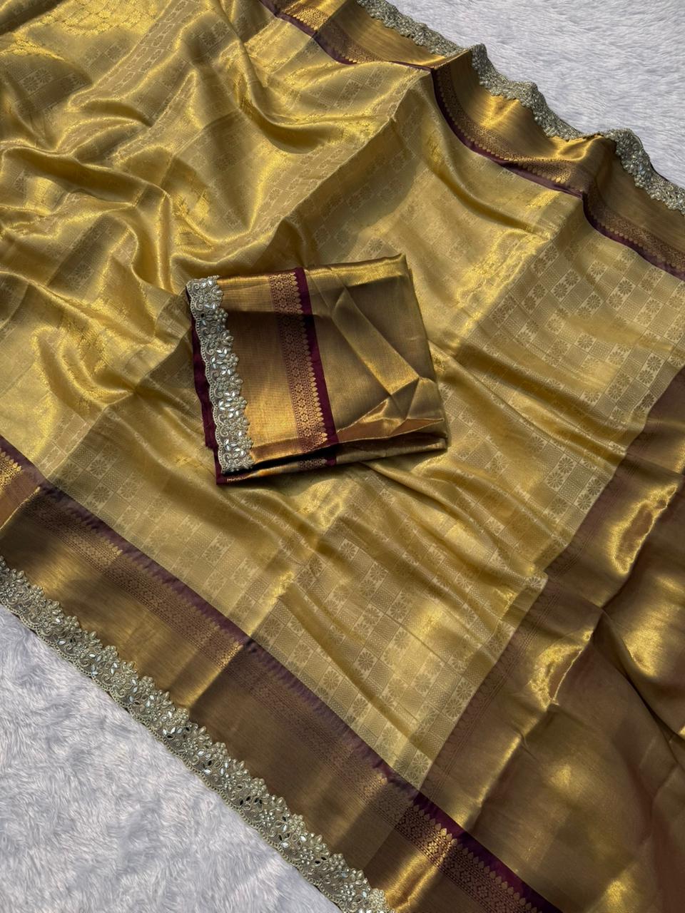 New Function Wear Banarasi Tissue Silk Jacquard Zari Weaving Work Fancy Designer Saree