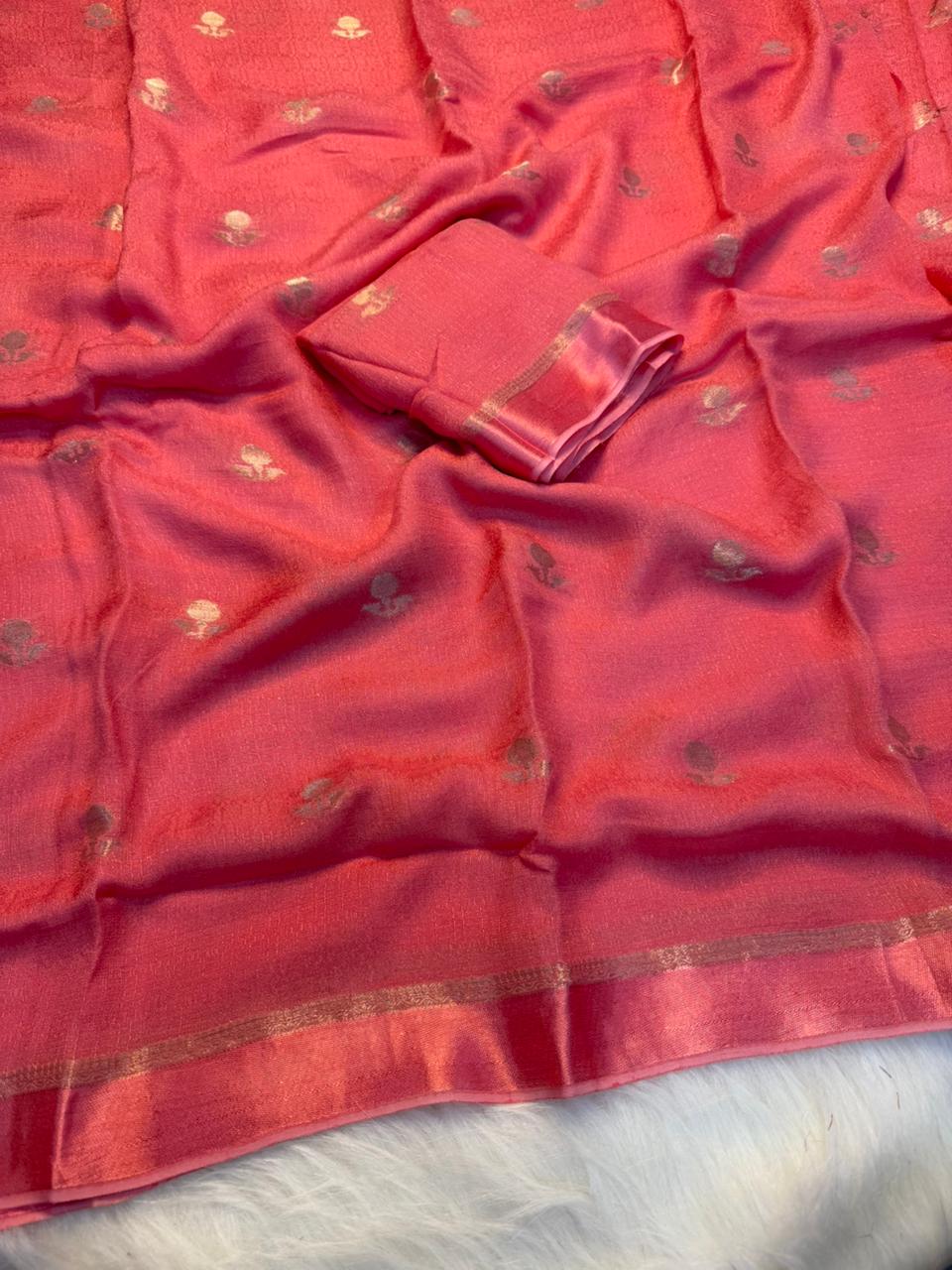 Adorning Party Wear Pure Soft Viscose Silk Jacquard Design n Satin Border Fancy Designer Saree With Blouse Piece