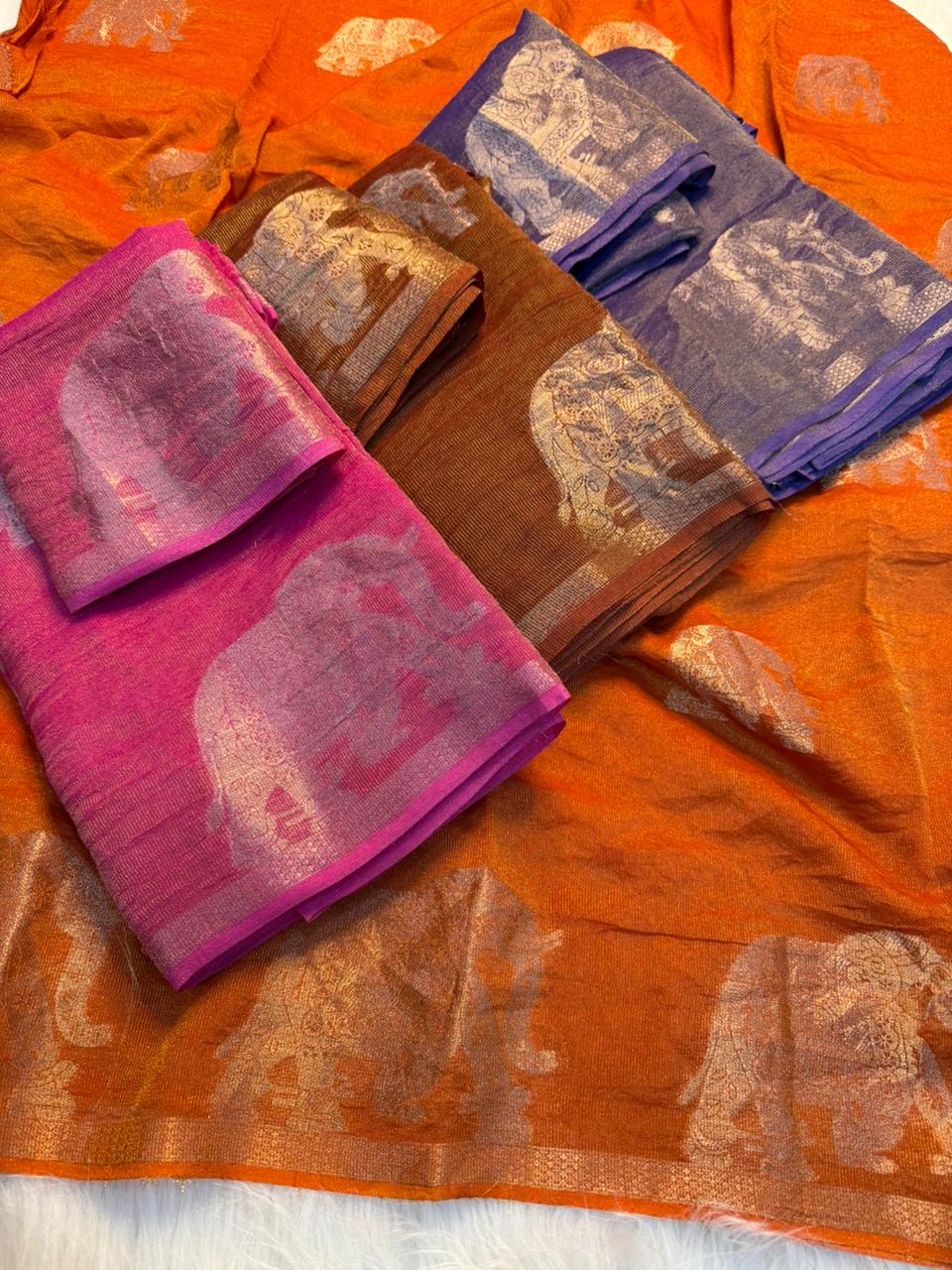 Gorgeous Party Wear Viscose Tissue Weaving Silk Zari Work Fancy Designer Saree With Blouse