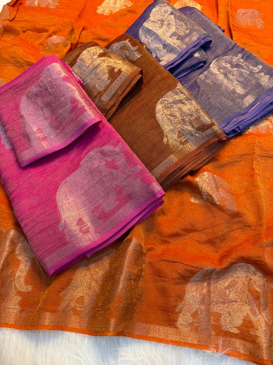Gorgeous Party Wear Viscose Tissue Weaving Silk Zari Work Fancy Designer Saree With Blouse