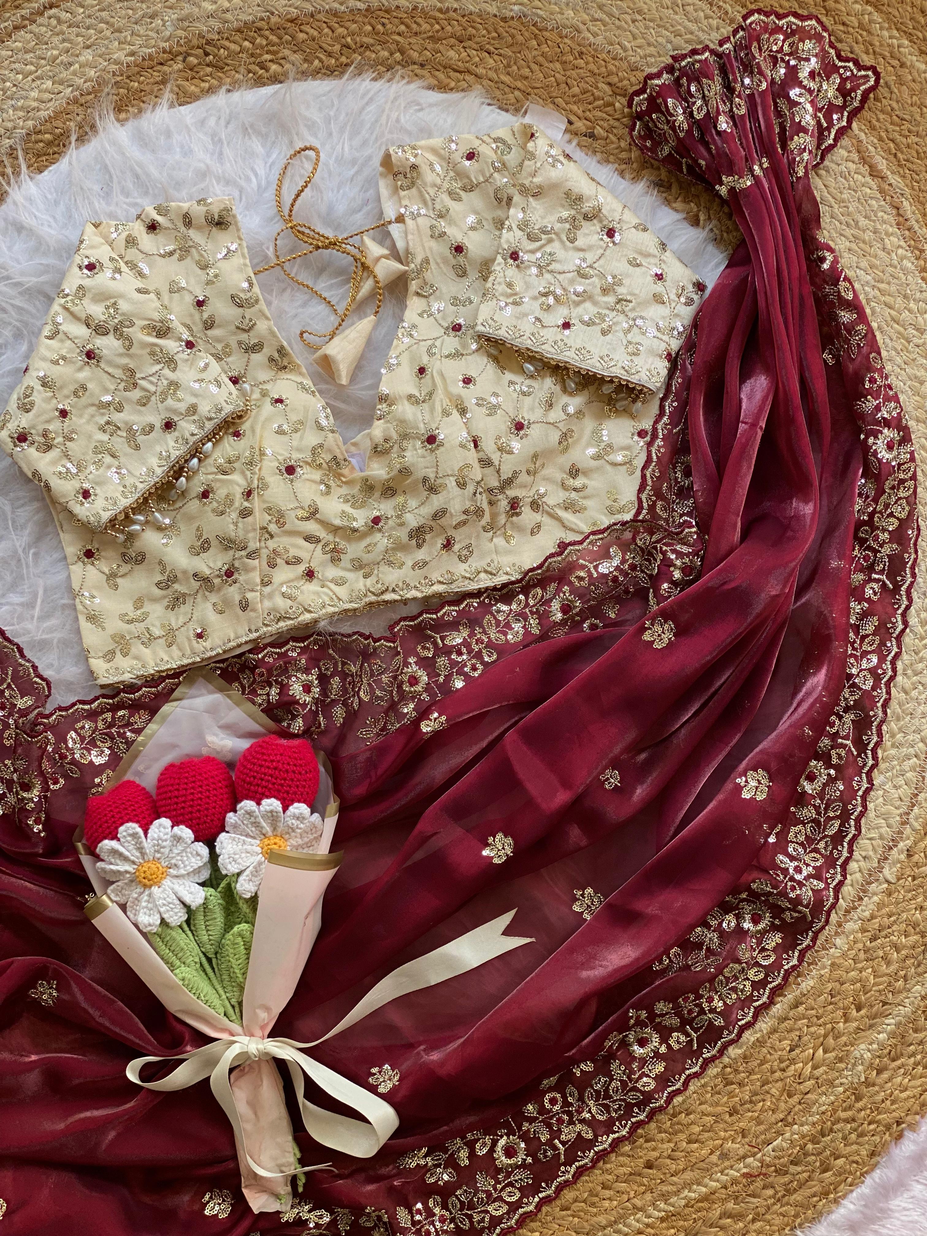 New Wedding Wear Silk Embroidery n Sequence Work Fancy Designer Saree With Stitched Blouse