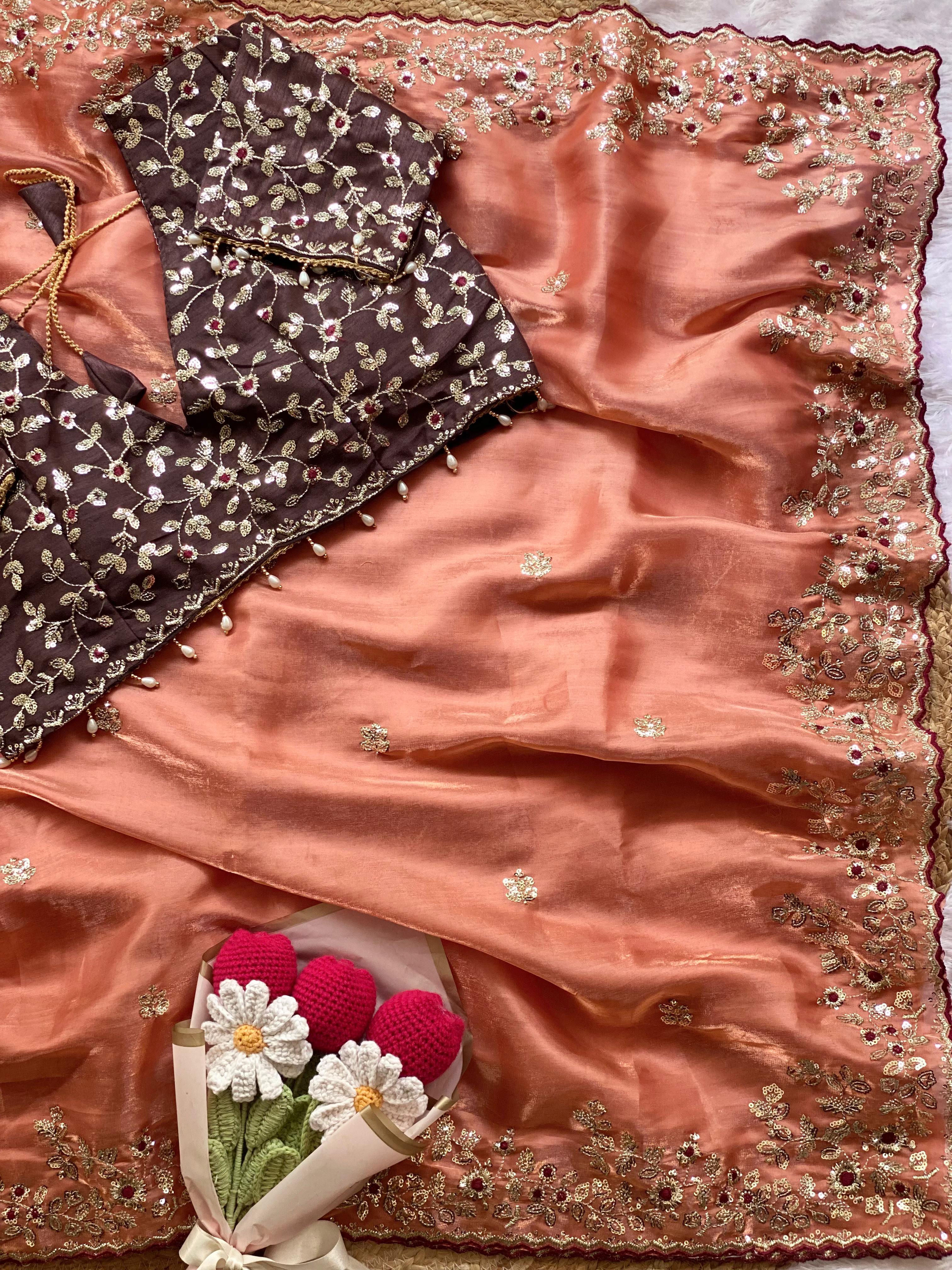 New Wedding Wear Silk Embroidery n Sequence Work Fancy Designer Saree With Stitched Blouse