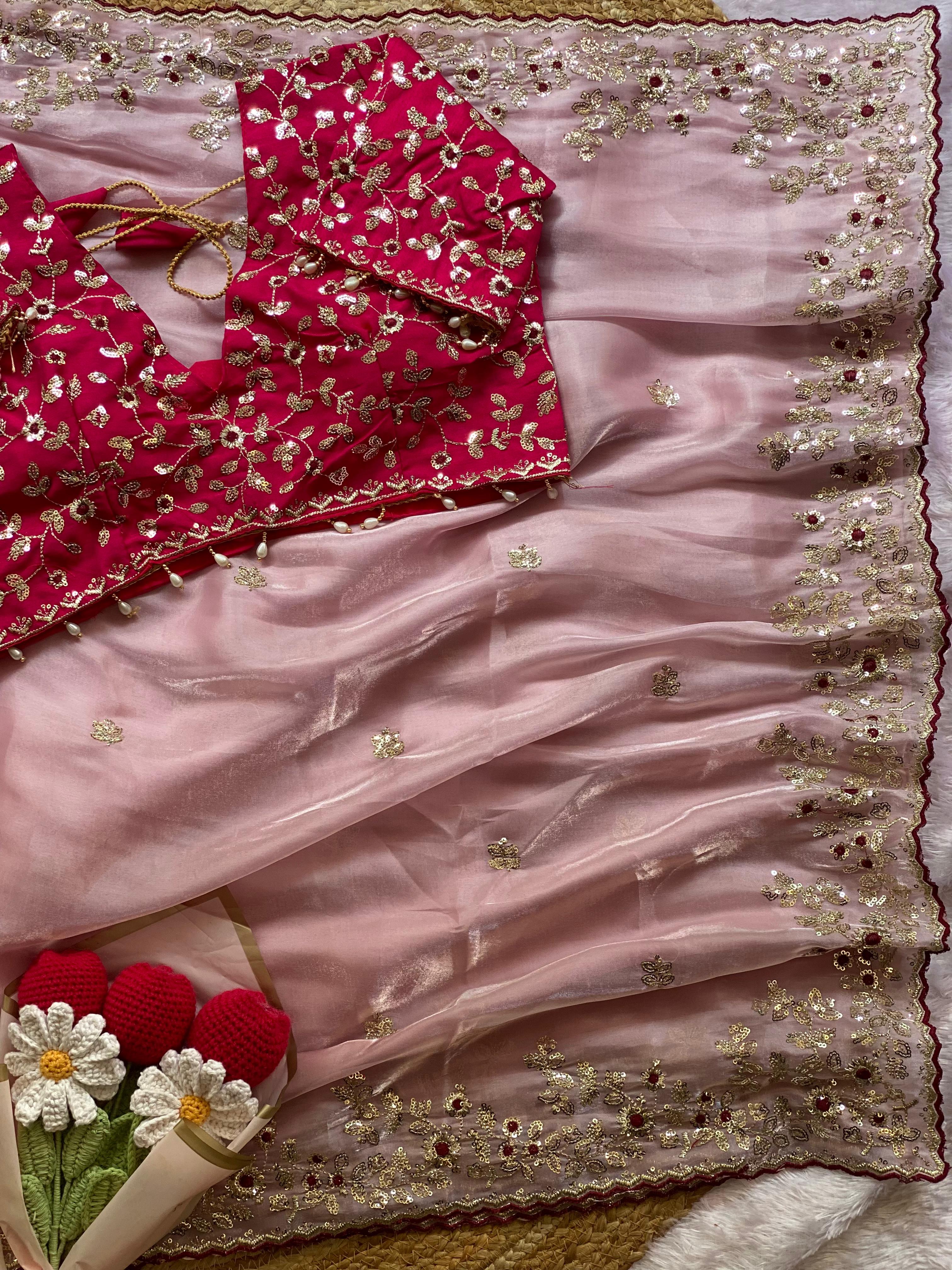 New Wedding Wear Silk Embroidery n Sequence Work Fancy Designer Saree With Stitched Blouse