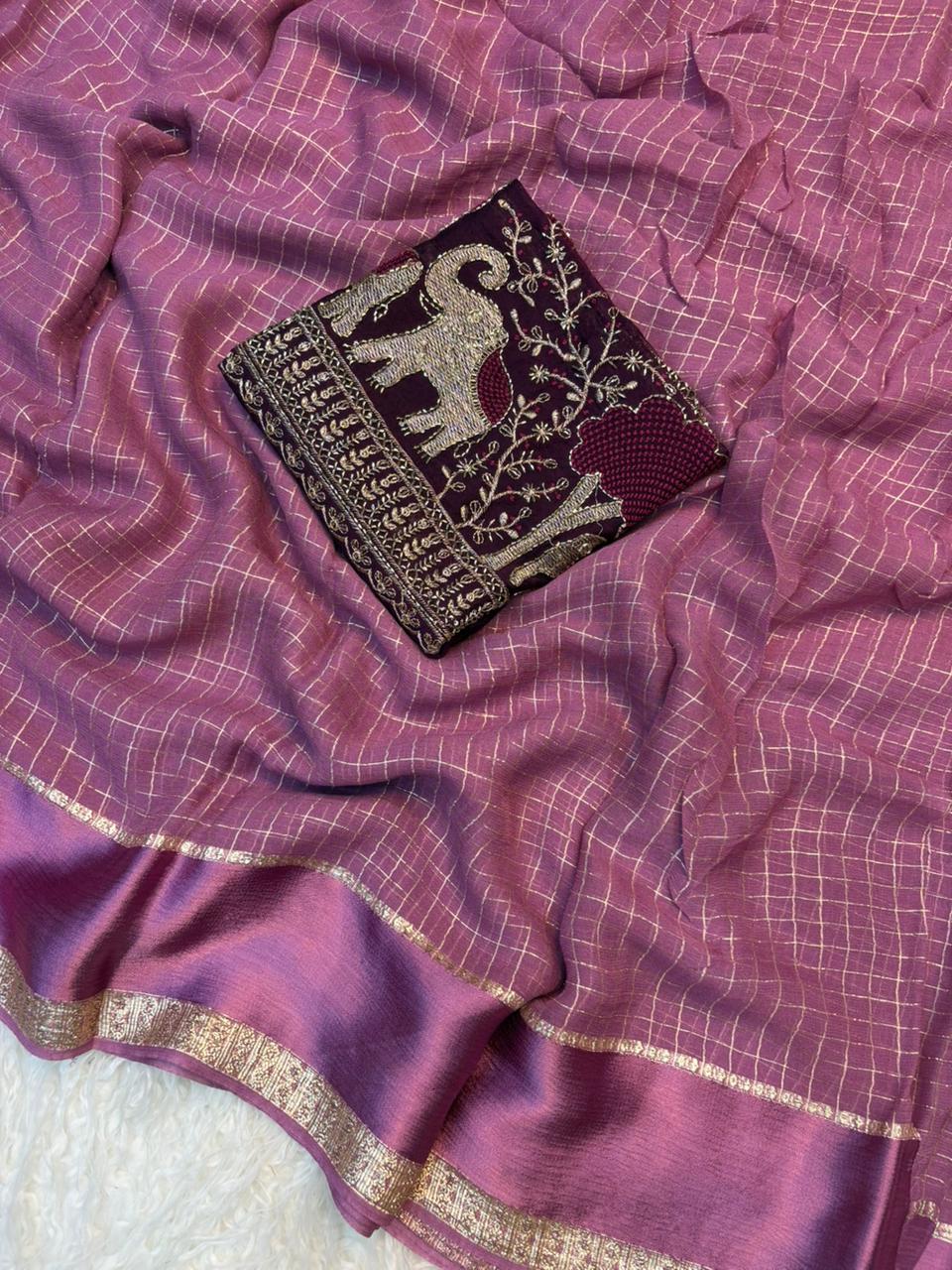 Elegant Function Wear Viscose Silk Handwork Blouse Designer Saree For Wedding