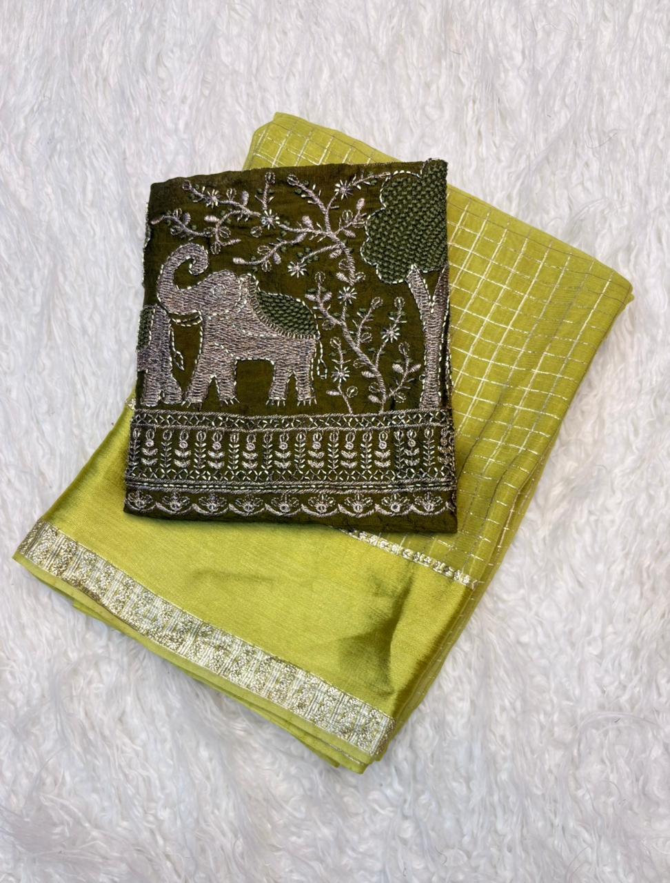 Elegant Function Wear Viscose Silk Handwork Blouse Designer Saree For Wedding