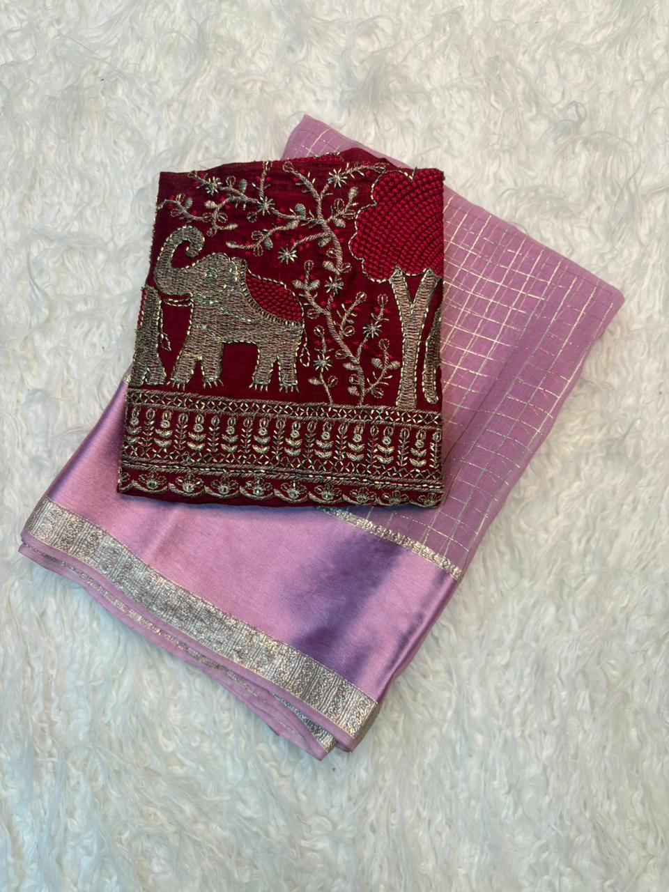 Elegant Function Wear Viscose Silk Handwork Blouse Designer Saree For Wedding