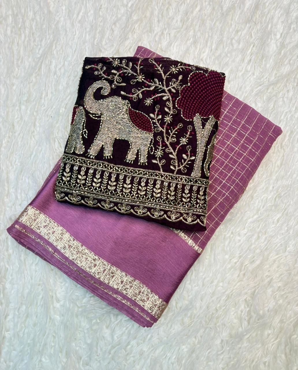 Elegant Function Wear Viscose Silk Handwork Blouse Designer Saree For Wedding