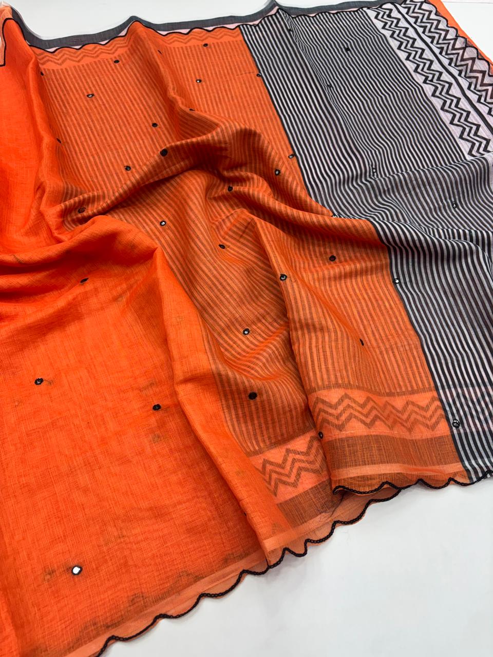 Elegant Festive Wear Soft Chanderi Cotton With Embroidery n Foil Mirror Work Fancy Designer Saree With Blouse Piece