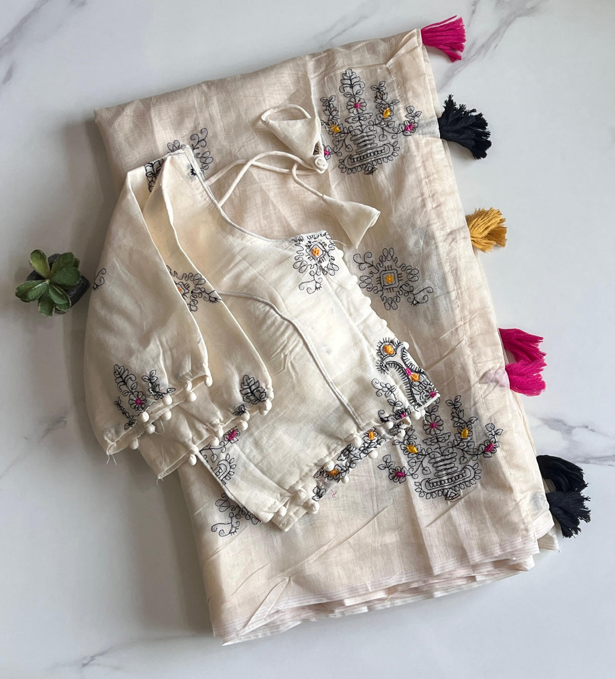 Latest  Function Wear Chanderi Cotton Embroidery n Tussels Work Fancy Designer Festive Wear Saree With Stitched Blouse