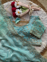 Load image into Gallery viewer, Charismatic Wedding Wear Satin Silk Heavy Embroidery n Aarco Work Fancy Designer Saree With Unstitched Blouse
