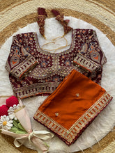 Load image into Gallery viewer, Outstanding Wedding Wear Silk Sequence n Embroidery Work Butti Desginer Saree With Stitched Blouse
