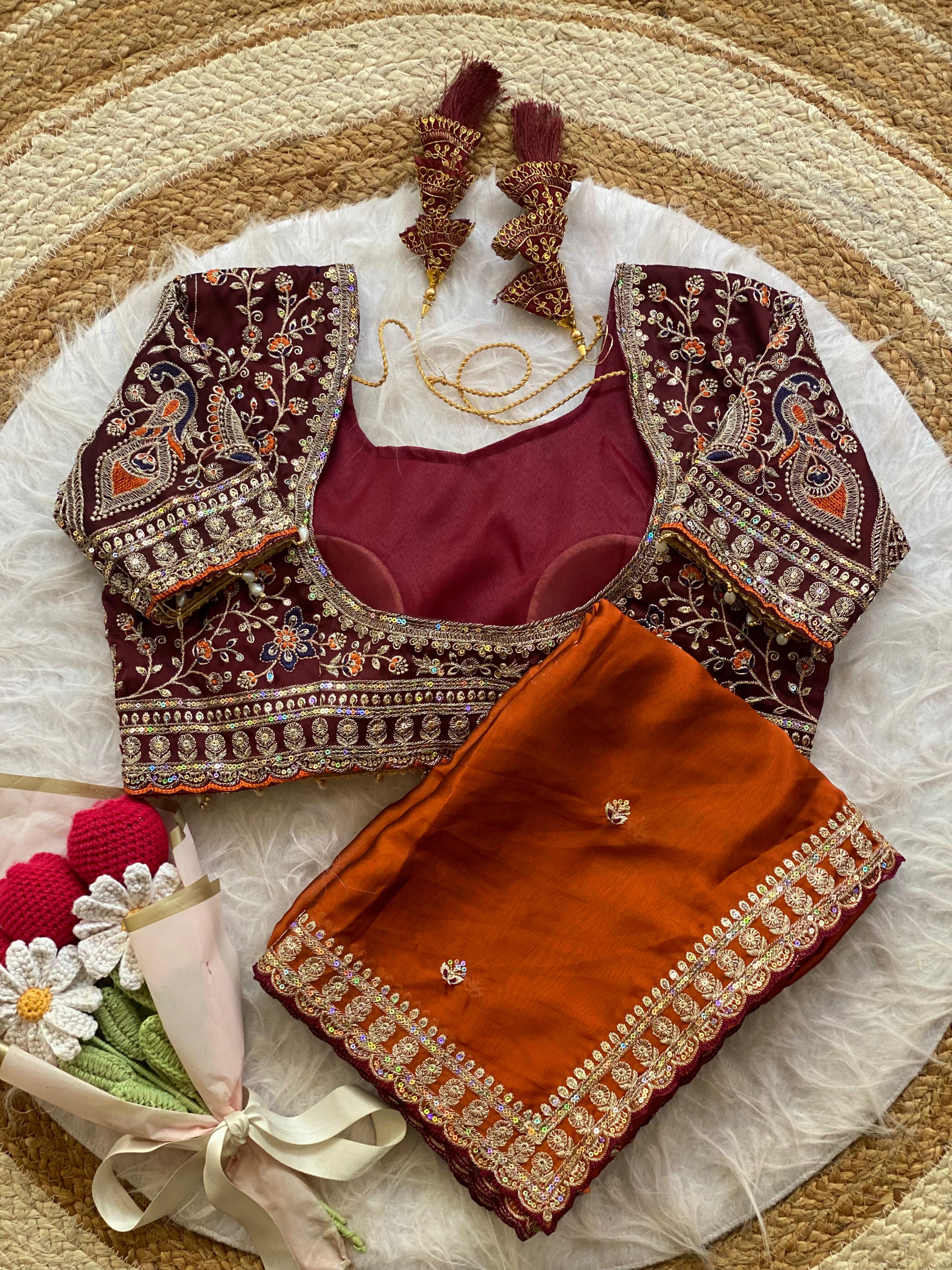 Outstanding Wedding Wear Silk Sequence n Embroidery Work Butti Desginer Saree With Stitched Blouse