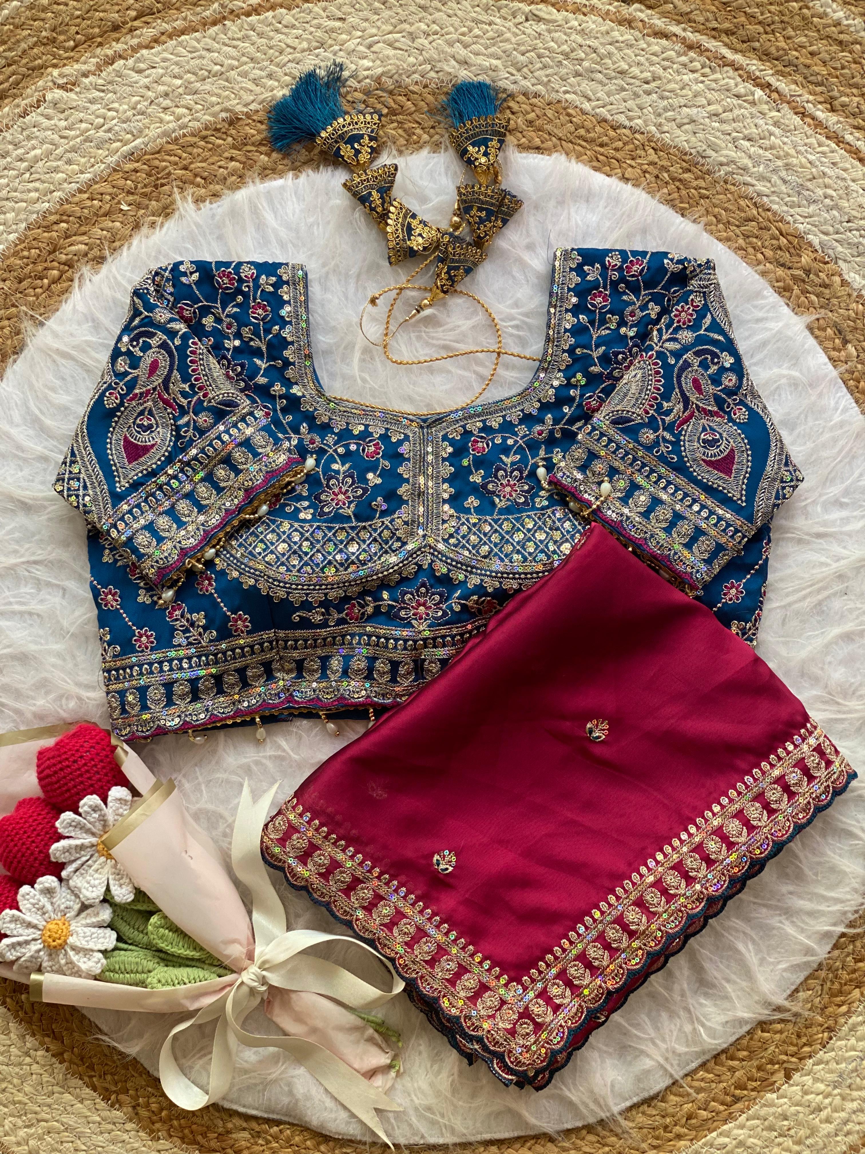 Outstanding Wedding Wear Silk Sequence n Embroidery Work Butti Desginer Saree With Stitched Blouse