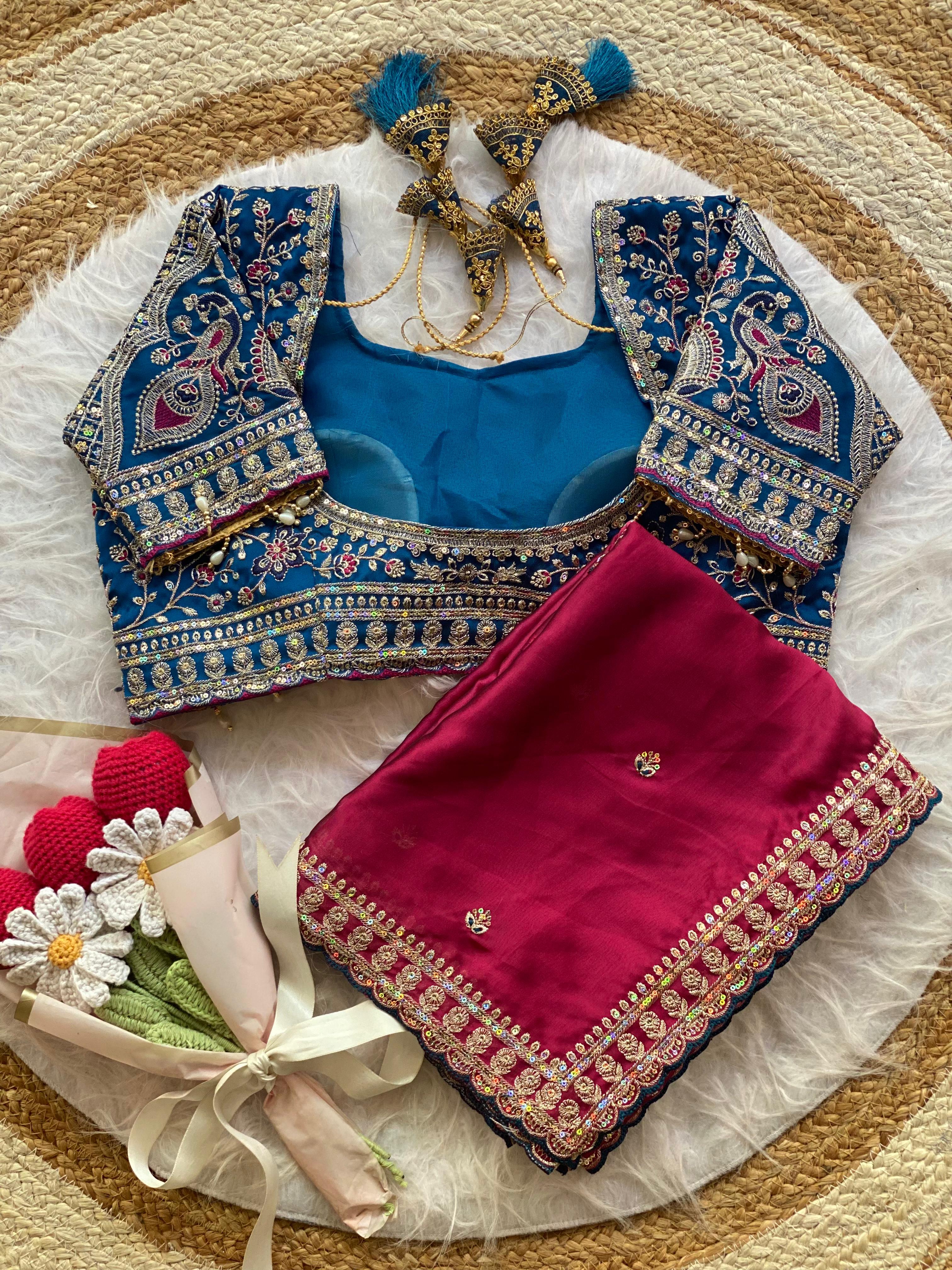 Outstanding Wedding Wear Silk Sequence n Embroidery Work Butti Desginer Saree With Stitched Blouse
