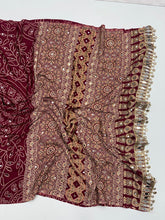 Load image into Gallery viewer, Gratifying Function Wear Pure Satin Silk Ajrak Printed Rich Pallu n Mirror Work Designer Saree With Blouse Piece
