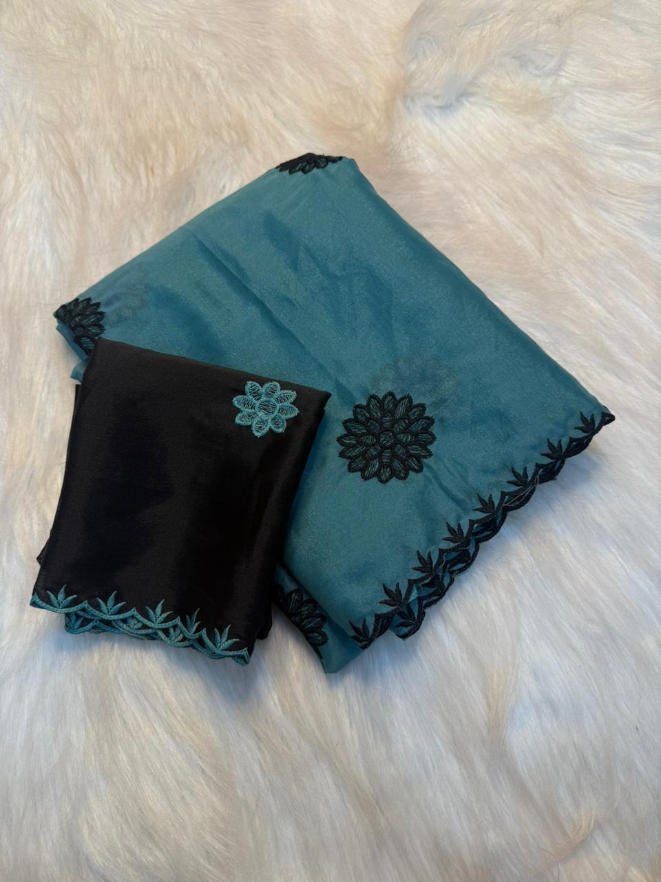 Heritage Party Wear Pure Soft Rangoli Silk Embroidery Thread Work Designer Saree With Blissful Blouse