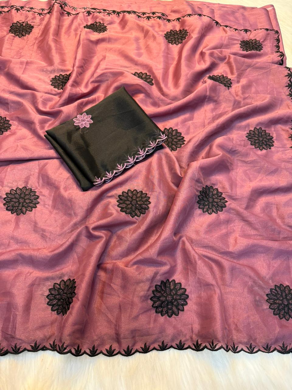 Heritage Party Wear Pure Soft Rangoli Silk Embroidery Thread Work Designer Saree With Blissful Blouse