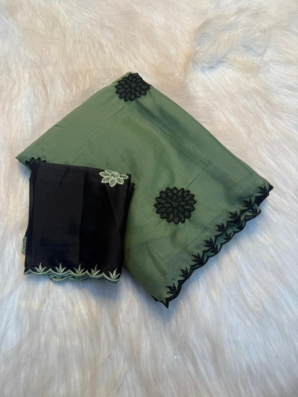 Heritage Party Wear Pure Soft Rangoli Silk Embroidery Thread Work Designer Saree With Blissful Blouse