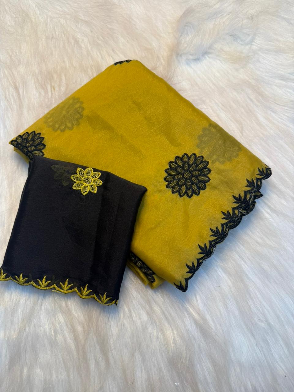 Heritage Party Wear Pure Soft Rangoli Silk Embroidery Thread Work Designer Saree With Blissful Blouse