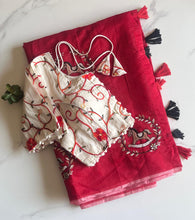 Load image into Gallery viewer, Heritage Festive Wear Chanderi Cotton Embroidery n Tussels Work Fancy Saree With Stitched Blouse
