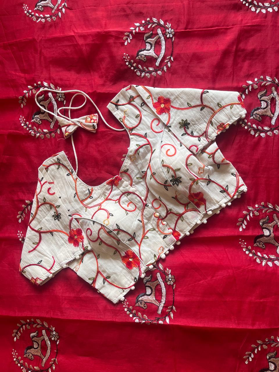 Heritage Festive Wear Chanderi Cotton Embroidery n Tussels Work Fancy Saree With Stitched Blouse