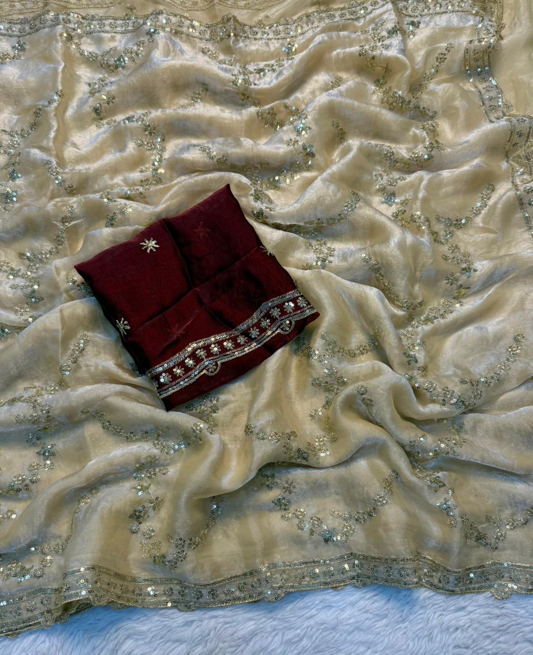 Marvellous Function Wear Silk Handwork Fancy Designer Saree With Elegant Blouse Piece