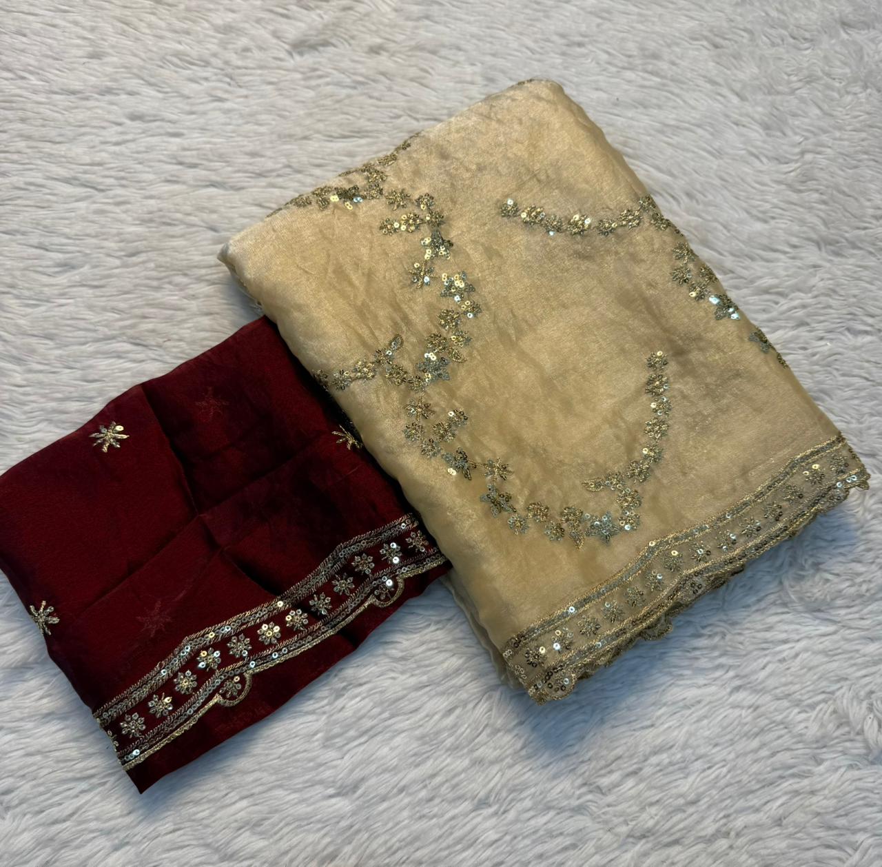 Marvellous Function Wear Silk Handwork Fancy Designer Saree With Elegant Blouse Piece